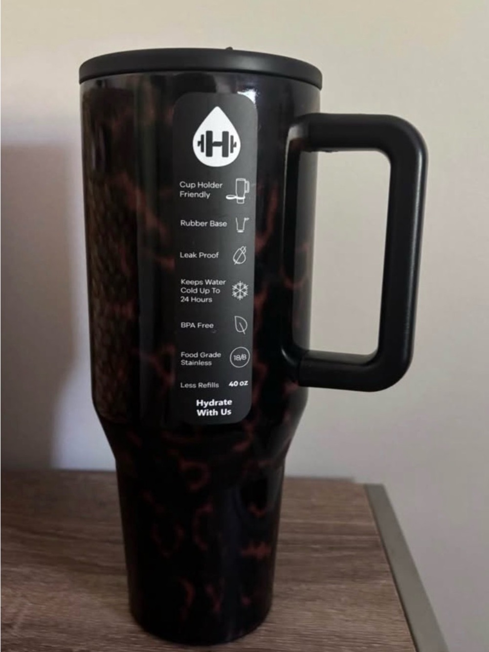 HydroJug 40 oz Travel Mug - Black Tortoise
